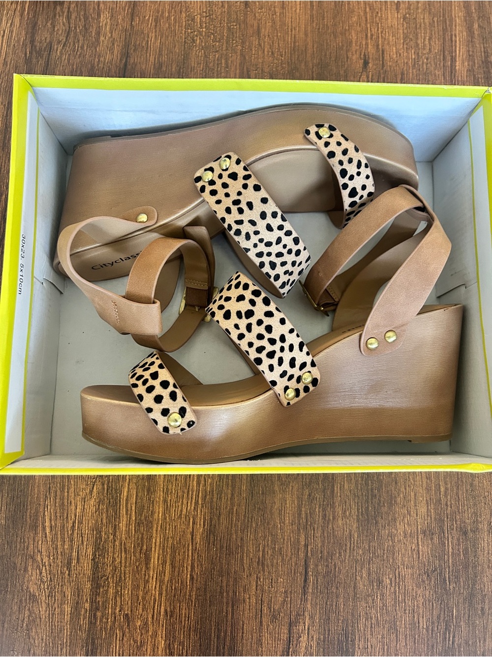 Wedge Sandals with Leopard Straps - Tan